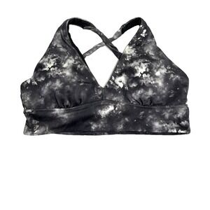 Athleta Women black gray Supernova plunge bikini top back tie padded Size Medium